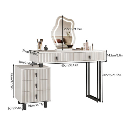 Adjustable-Length Vanity with Cloud LED Mirror - Modern Makeup Table with Storage Drawers & Side Cabinet, Ribbed Texture Design for Bedroom, Dorm & Small Spaces