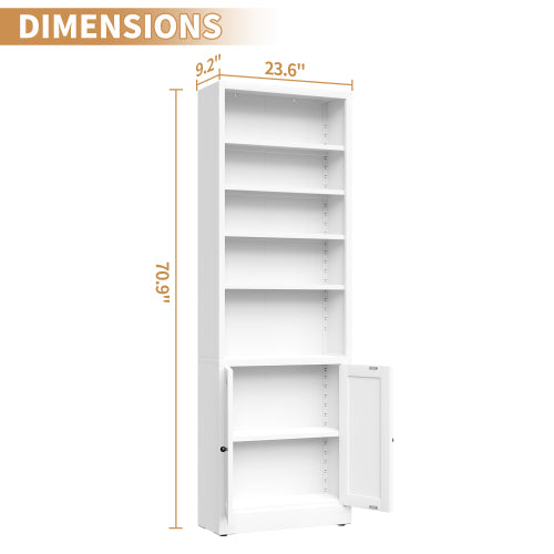 71 Inch Tall 5 Tier Metal Bookshelf With Closed Door Adjustable Storage Cabinet
