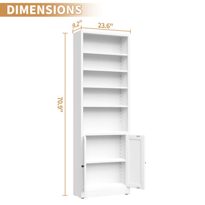 71 Inch Tall 5 Tier Metal Bookshelf With Closed Door Adjustable Storage Cabinet