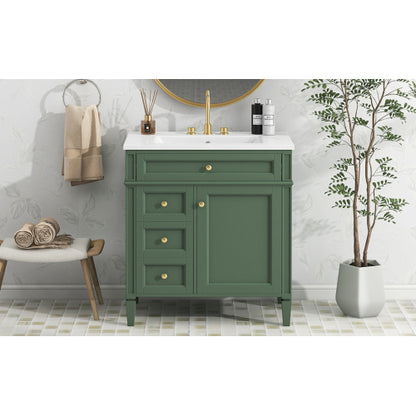 30'' Bathroom Vanity with Top Sink, Modern Bathroom Storage Cabinet with 2 Drawers and a Tip-out Drawer, Single Sink Bathroom Vanity