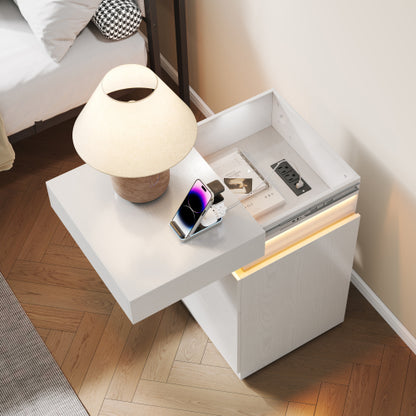 White Sliding-Top Nightstand with Charging Station & RGB LED Light, 3-Drawer APP Control Bedside Table