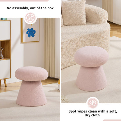 Pink Teddy Mushroom Swivel Ottoman, Wooden Frame 250 LBS Foot Stool Fully Assembled