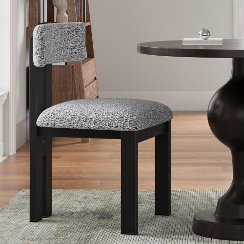 Armless Upholstered Dining Chairs with Black Metal Legs, Set of 2, Black/White