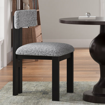 Armless Upholstered Dining Chairs with Black Metal Legs, Set of 2, Black/White