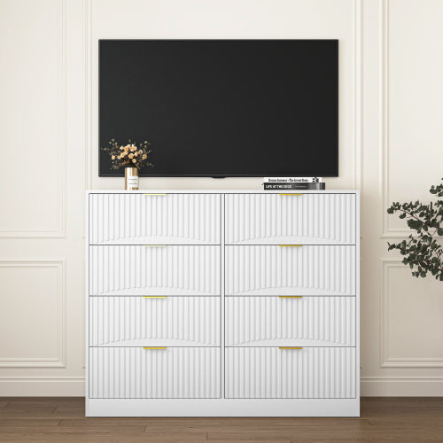 Modern 8 Drawers Dresser Chests for Bedroom,47.2" Wide Wood Chest of Drawers with Gold Metal Handle,Drawer Organizer for Bedroom,Living Room,Hallway and Entryway,White