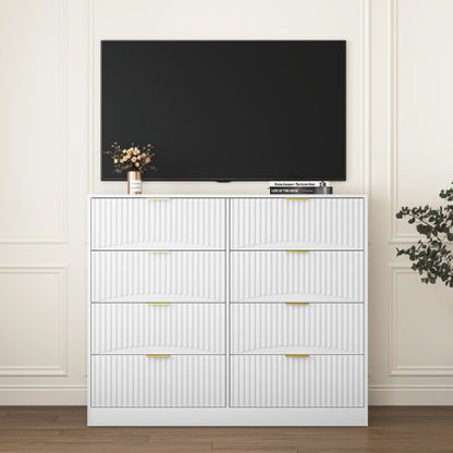 Modern 8 Drawers Dresser Chests for Bedroom,47.2" Wide Wood Chest of Drawers with Gold Metal Handle,Drawer Organizer for Bedroom,Living Room,Hallway and Entryway,White