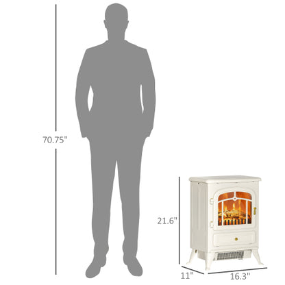 HOMCOM 22" Electric Fireplace Heater, Freestanding Fire Place Stove with Realistic LED Flames and Logs, and Overheating Protection, 750W/1500W, Beige  O