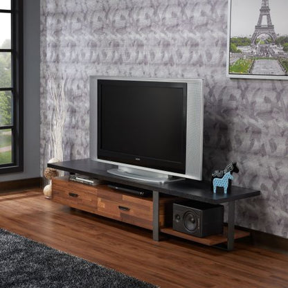 Walnut & Black 67 Inch TV Stand with 2 Drawers & Open Shelves for 55 Inch TV