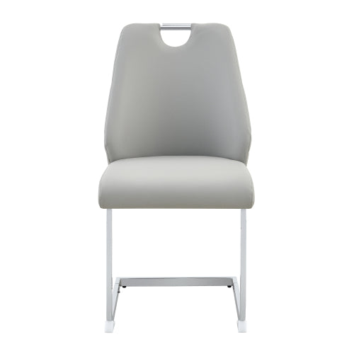 Set of 2 Light Gray Gold Mesh PU High Back Dining Chairs, Silver Back Ring Chrome Pull Handle Solid Iron Frame