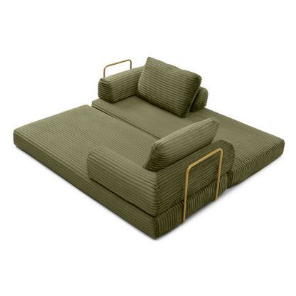 Green Corduroy 3in1 Folding Boneless Floor SofaBed with Pillows