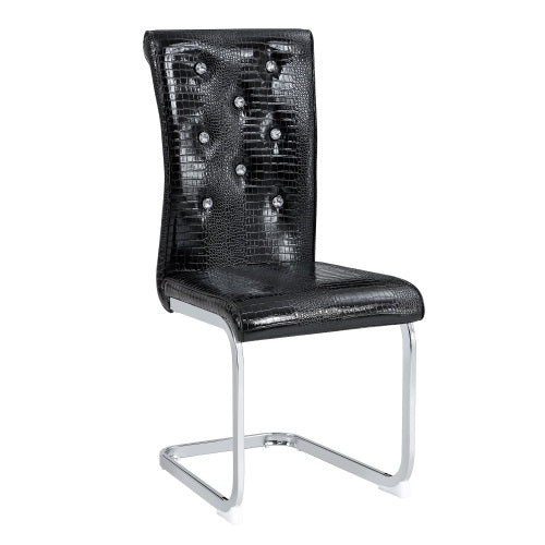 Set of 2 Retro Faux Alligator Skin Dining Chairs, PVC Leather Chairs with Crystal Buckle & Electroplated Metal Legs