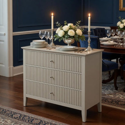 32inch Beige Fluted 3-Drawer Nightstand