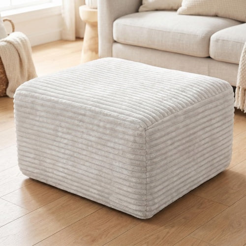 37.5 inch Corduroy Square Upholstered Ottoman, Vacuum Compressed Soft Padded Pet-Friendly Foot Stool for Living Room Bedroom