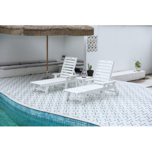 Lounge Chair with Side Table, 3-Piece Oversized Chaise Lounge Chair Setwith Wood Texture,White