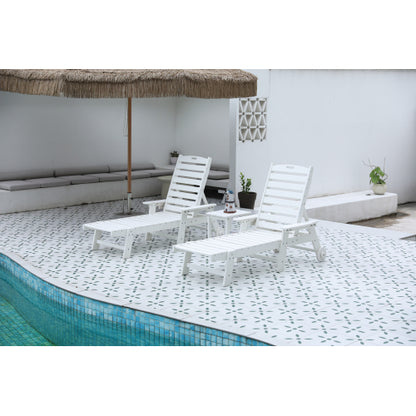 Lounge Chair with Side Table, 3-Piece Oversized Chaise Lounge Chair Setwith Wood Texture,White