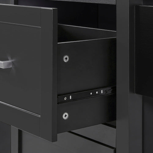 53 Inch Rolling Kitchen Island with Thick Top Drawers & Spice Rack Black