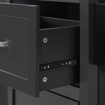 53 Inch Rolling Kitchen Island with Thick Top Drawers & Spice Rack Black