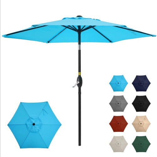 7.5 Feet Blue Market Umbrella with Crank Lift & Tilt. UV-Resistant Canopy for Pool, Backyard & Patio (Without base)