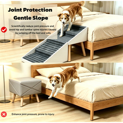 Beige 2-in-1 Foldable 4-Step Dog Ramp Ottoman 18.89 inch, Foldable Foot Stool for Small Dogs