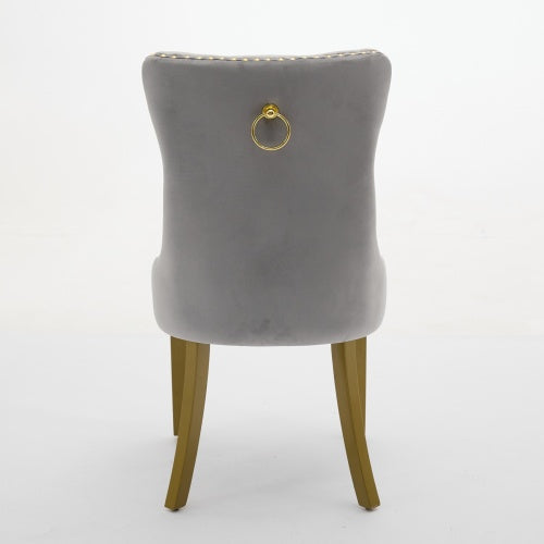 2-Piece Modern Tufted Velvet Dining Chairs, Milky White Upholstered Chairs with Solid Golden Wood Legs & Nailhead Trim, 280lbs Capacity