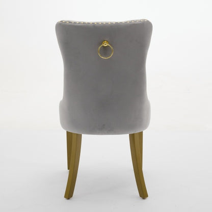 2-Piece Modern Tufted Velvet Dining Chairs, Milky White Upholstered Chairs with Solid Golden Wood Legs & Nailhead Trim, 280lbs Capacity