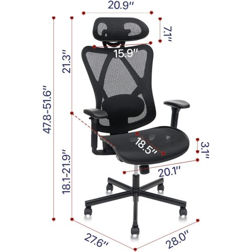 Office Chair,Ergonomic Office Chairs with Wheels,Adjustable Lumbar Support,Armrest,Headrest-Tilt High Back Desk Chair with Mute Wheel for Office, Home, Gaming