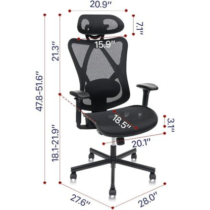 Office Chair,Ergonomic Office Chairs with Wheels,Adjustable Lumbar Support,Armrest,Headrest-Tilt High Back Desk Chair with Mute Wheel for Office, Home, Gaming