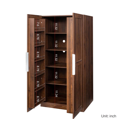 62.99in Kitchen Pantry Cabinet, Walnut Freestanding Buffet Cupboards Sideboard with Doors & Shelves