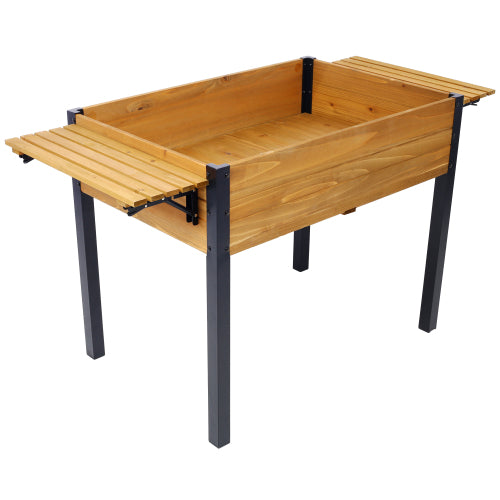 Raised Garden Bed, Metal Leg Wood Planter Boxes with Folding Storage Shelf