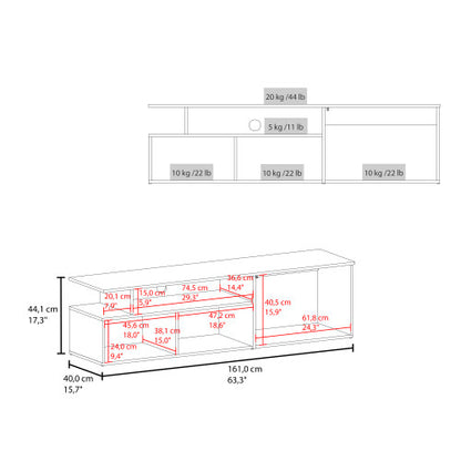 63 Inch Natural Oak White Two-Tone Floating TV Stand with 2 Cabinets & 6 Open Shelves
