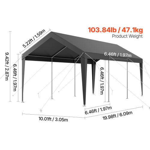 Carport Car Canopy 10 x 20 FT Heavy Duty Portable Car Garage Shelter Tent Grey