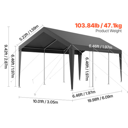Carport Car Canopy 10 x 20 FT Heavy Duty Portable Car Garage Shelter Tent Grey