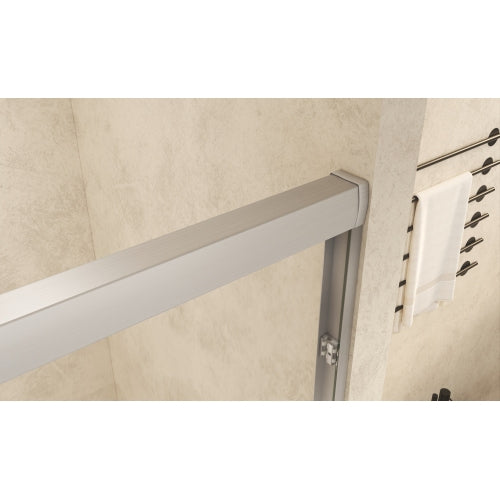 56-60" x 60" Tempered Glass with Explosion Proof Film, Aluminum Frame Double Sliding Shower Door, "1/4 (6 mm), Stainless Steel handle,Brushed Nickel