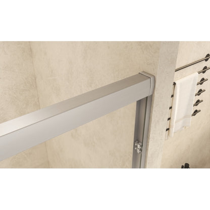 56-60" x 60" Tempered Glass with Explosion Proof Film, Aluminum Frame Double Sliding Shower Door, "1/4 (6 mm), Stainless Steel handle,Brushed Nickel