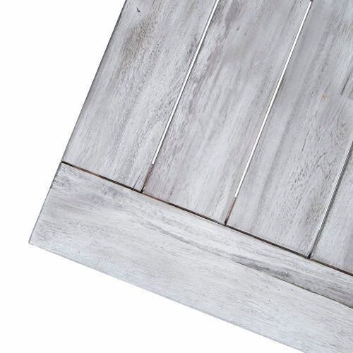 Outdoor Light Grey Sandblast Finish Acacia Wood Dining Table with Black Rustic Metal Finish Frame