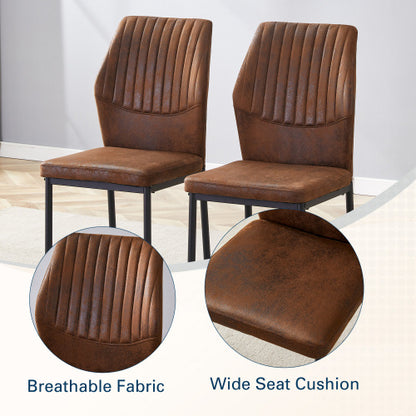 Striped Back Fabric Dining Chairs with Black Metal Legs, Set of 2, Brown