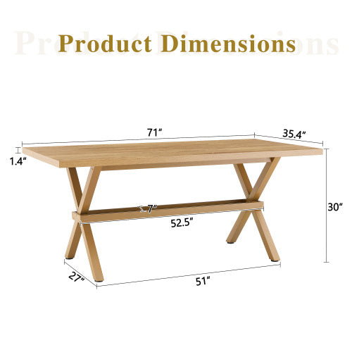 Light Wood Grain MDF Dining Table with X-Shaped Metal Bracket