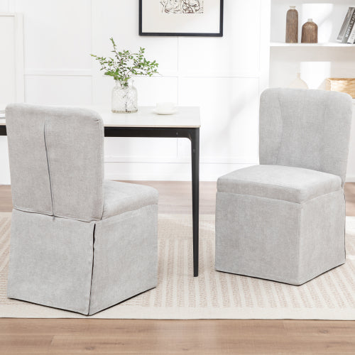 Set of 2 Gray Linen Armless Dining Side Chairs, Padded Seat & Backrest, Iron Frame, 250lbs Capacity for Kitchen & Living Room