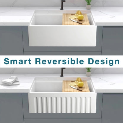 30 Inch Fireclay Farmhouse Sink-30"x 20"White Workstation Reversible Ceramic Farm Apron Front Kitchen Sink