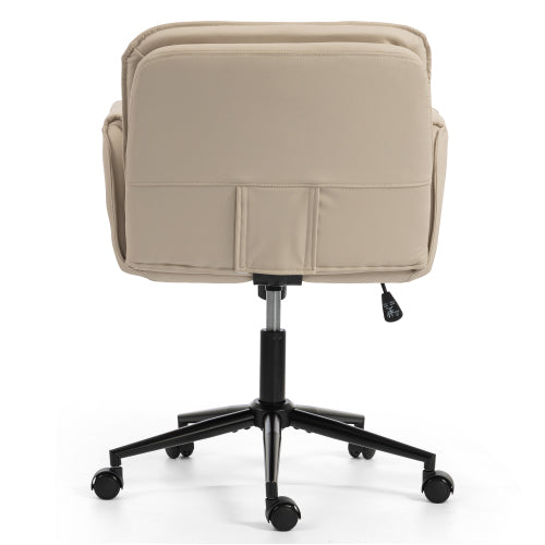Criss Cross Chair with 5-Gear Adjustable Armrests & Wheels, Ergonomic Thickened Backrest Swivel Desk Chair for Home Office, Vanity, Bedroom and Living Room, Beige Pu