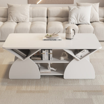 47.24 Inch Rectangular Storage Coffee Table, White