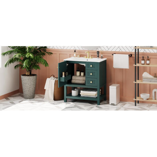 30inch Transitional Style Bathroom Vanity Cabinet Combo with Ceramic Sink