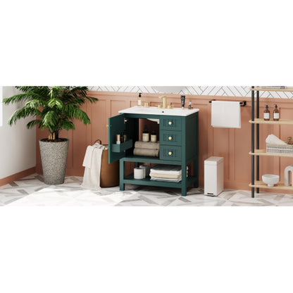30inch Transitional Style Bathroom Vanity Cabinet Combo with Ceramic Sink