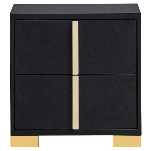 Black 2-Drawer Nightstand with Gold Accents