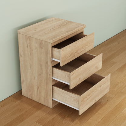 19.7-Inch Natural 3 Drawer Nightstand with Handle-Free Design