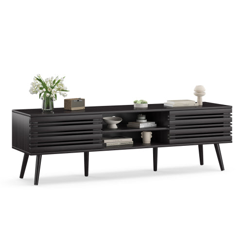 Mid Century Modern 70 inch TV Stand with Fluted Wood Storage Cabinet