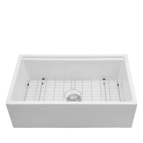 30 x 20 x 10 inch White Farmhouse Sink Workstation - Porcelain Ceramic Single Bowl Farm Kitchen Sink