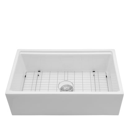 30 x 20 x 10 inch White Farmhouse Sink Workstation - Porcelain Ceramic Single Bowl Farm Kitchen Sink