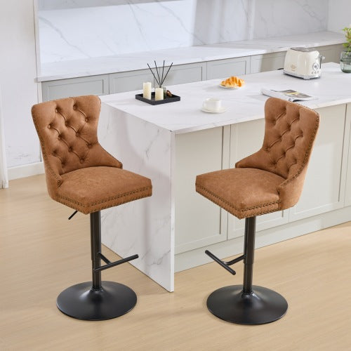 Aged and Retro PU Swivel Barstools Adjusatble Seat Height from 26-33 Inch, Modern Bar Stools with Backs Comfortable Tufted for Home Pub and Kitchen Island (Orange,Set of 2)