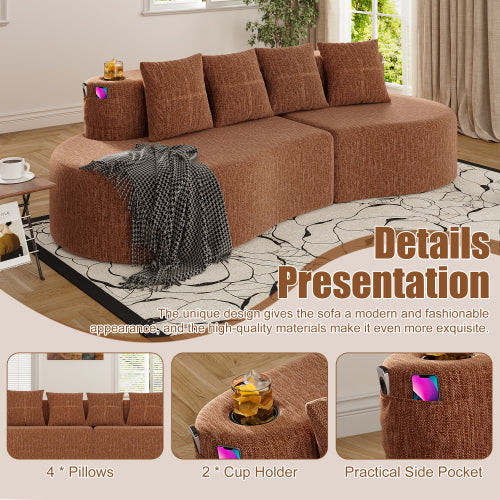 Modern Half-Moon Curved 3-Seat Modular Chenille Sofa No-Assembly for Living-Room Office Apartment